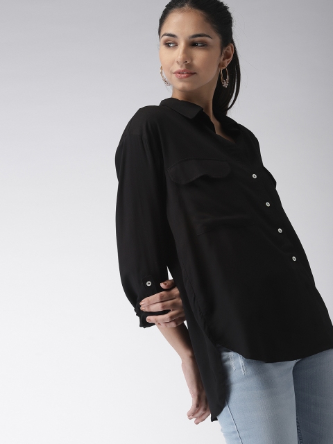 

FOREVER 21 Women Black Regular Fit Solid Casual Shirt
