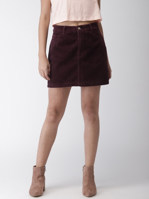 

FOREVER 21 Women Burgundy Corduroy A-Line Mini Skirt