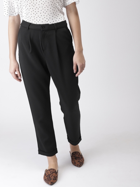 

FOREVER 21 Women Black Regular Fit Solid Cropped Peg Trousers