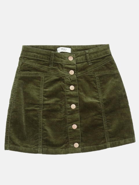 

FOREVER 21 Women Olive Green Solid Straight Fit Skirt