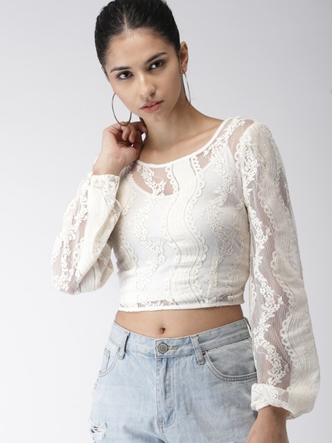 

FOREVER 21 Women Off-White Self Design Top
