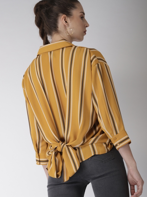 

FOREVER 21 Women Mustard Yellow Striped Styled Back Top