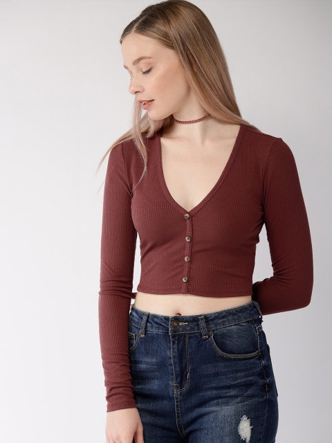 

FOREVER 21 Women Rust Solid Crop Top