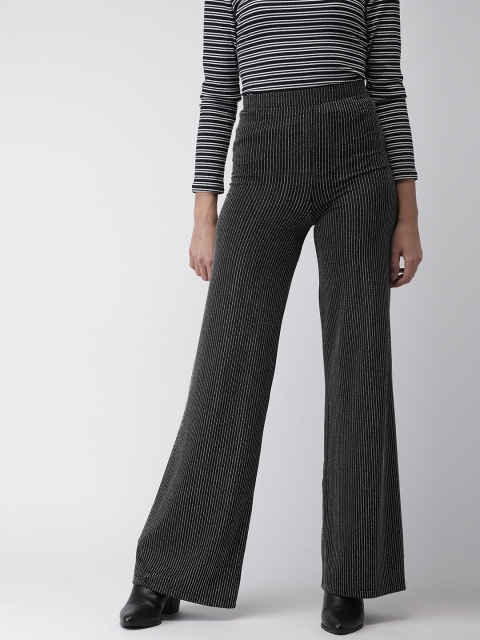 

FOREVER 21 Women Black & Silver-Toned Regular Fit Striped Parallel Trousers