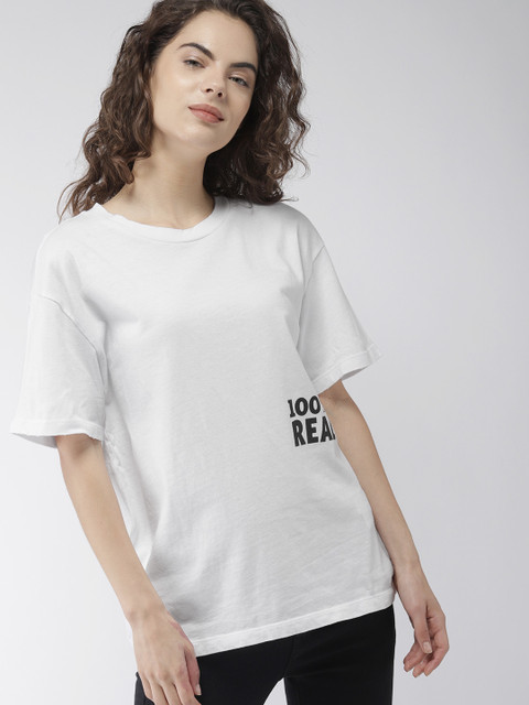 

FOREVER 21 Women White Solid Round Neck Pure Cotton T-shirt