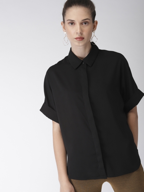 

FOREVER 21 Women Black Regular Fit Solid Casual Shirt