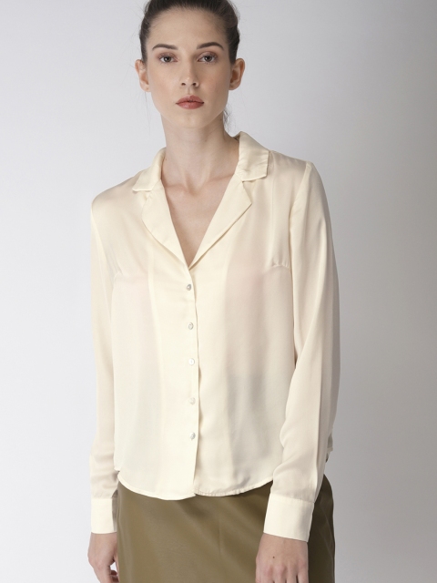 

FOREVER 21 Women Cream-Coloured Regular Fit Solid Casual Shirt