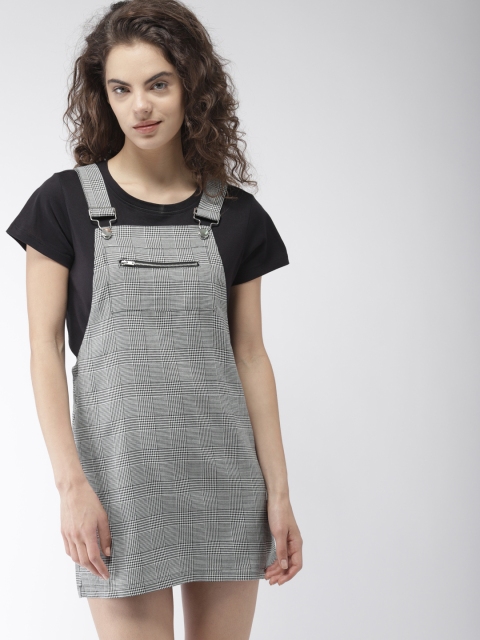 

FOREVER 21 Women Black & White Checked Pinafore Dress