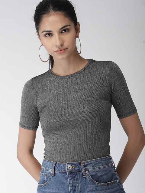 

FOREVER 21 Women Silver-Coloured Solid Top