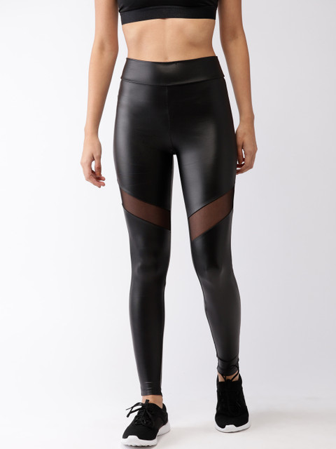 

FOREVER 21 Women Black Solid Faux Leather Treggings