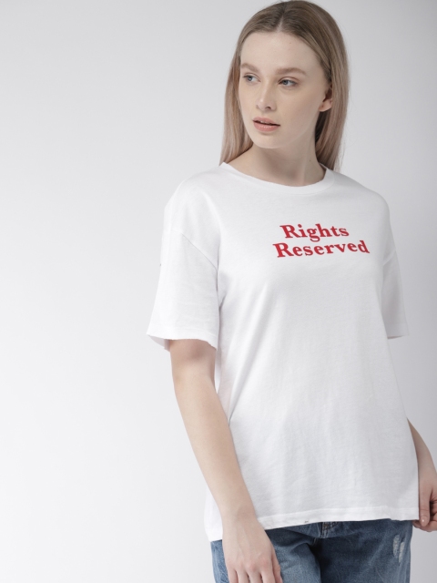 

FOREVER 21 Women White Printed Round Neck T-shirt