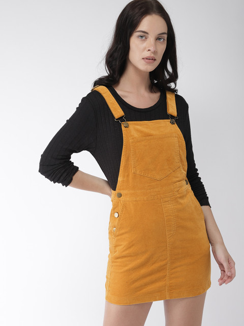 

FOREVER 21 Women Mustard Yellow Solid Pinafore Dress