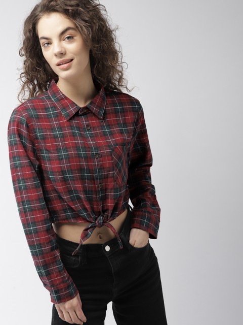 

FOREVER 21 Women Red & Blue Regular Fit Checked Casual Shirt