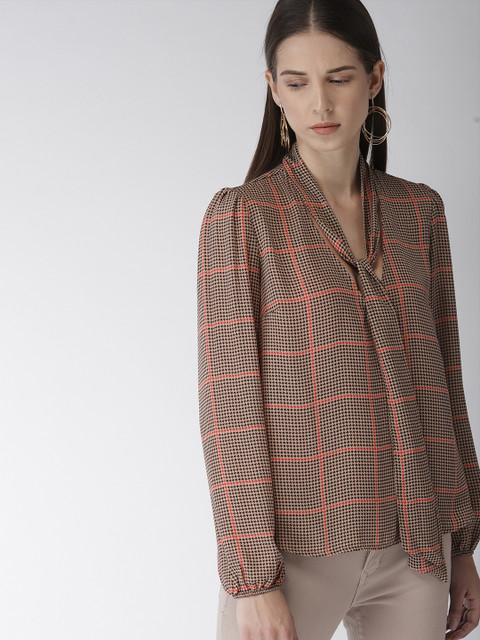 

FOREVER 21 Women Beige Checked Top