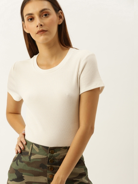 

FOREVER 21 Women White Ribbed Top