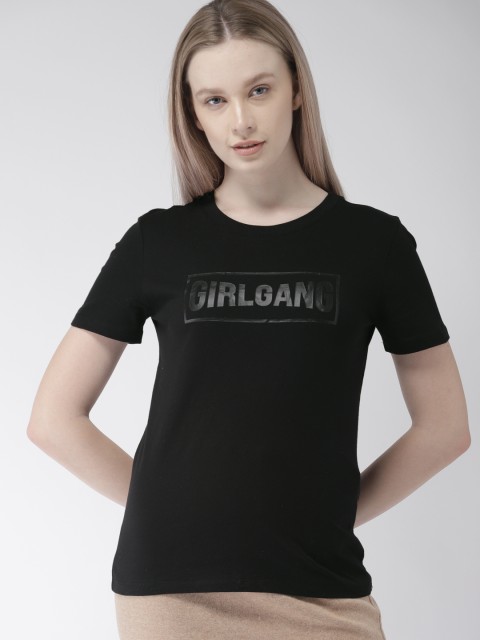 

FOREVER 21 Women Black Printed Round Neck T-shirt