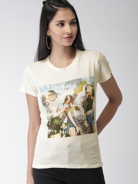 

FOREVER 21 Women Off-White Printed T-shirt