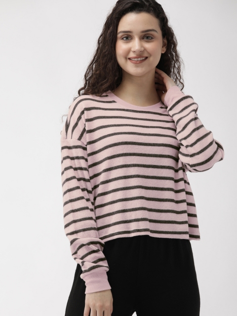

FOREVER 21 Women Pink & Black Striped Regular Top
