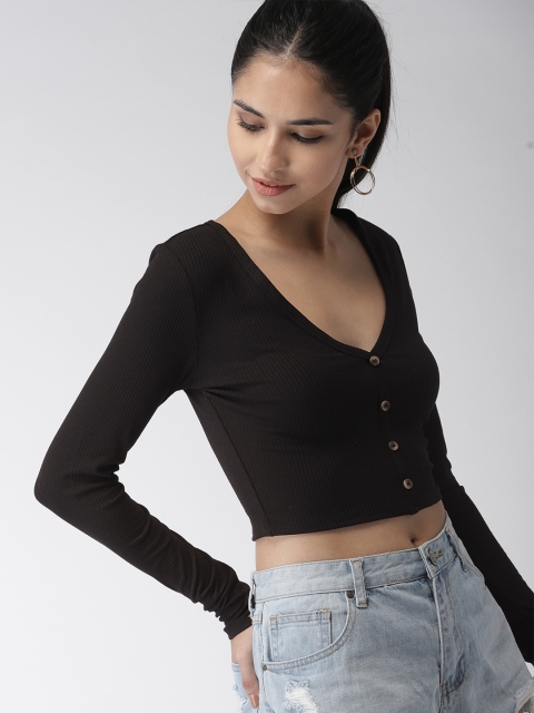 

FOREVER 21 Women Black Solid Top