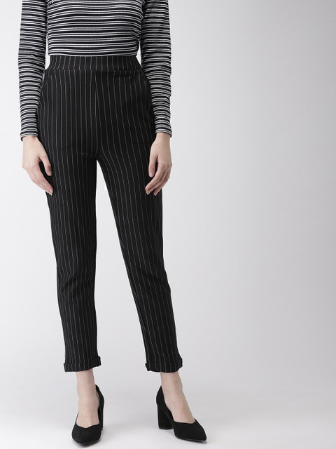 

FOREVER 21 Women Black Regular Fit Striped Cropped Trousers
