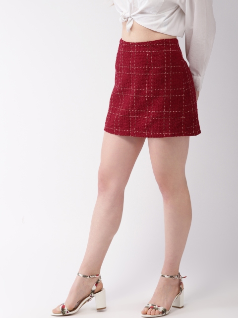 

FOREVER 21 Women Maroon Checked Mini Skirt