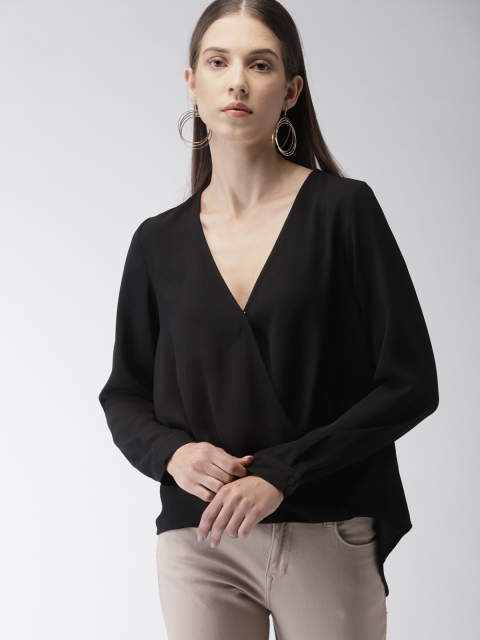 

FOREVER 21 Women Black Solid High-Low Top