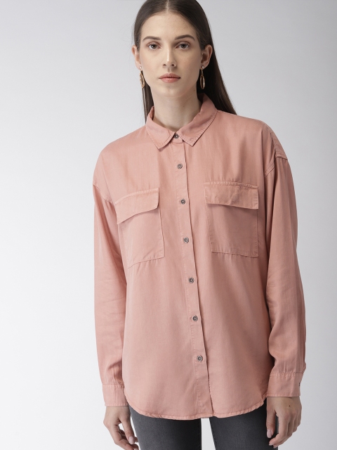 

FOREVER 21 Women Peach-Coloured Regular Fit Solid Casual Shirt