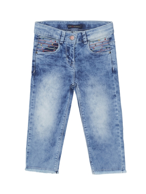 

TALES & STORIES Girls Blue Solid Slim Fit Capris
