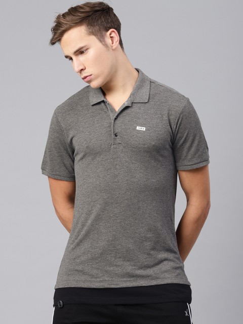 

HRX by Hrithik Roshan Men Charcoal Grey Solid Polo Collar Lifestyle T-shirt