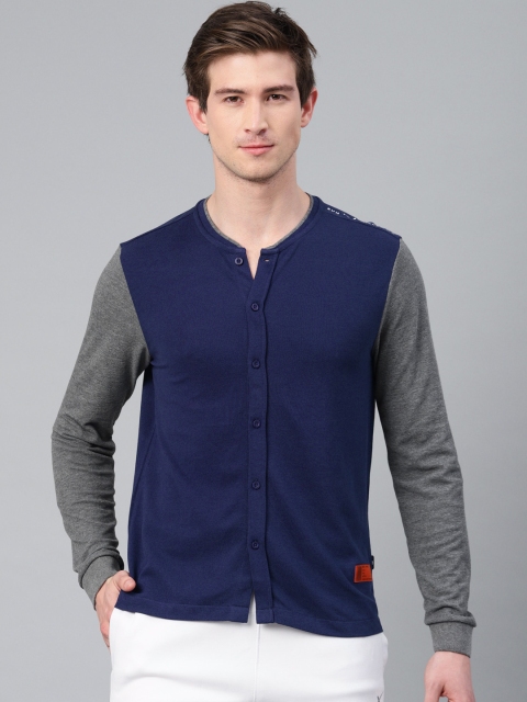 

HRX by Hrithik Roshan Men Navy Blue Solid Mandarin Collar Lifestyle T-shirt