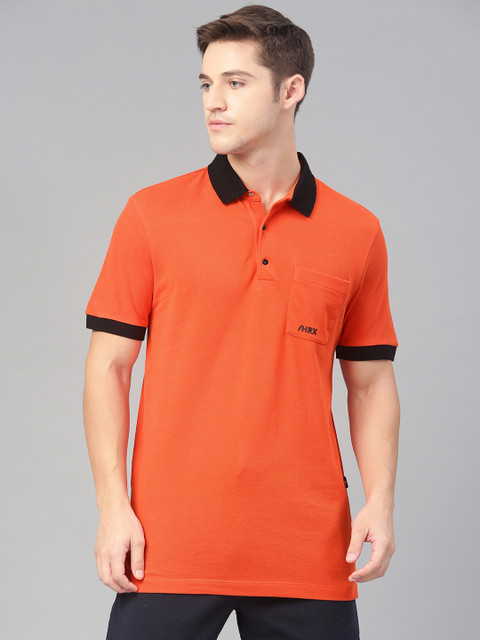 

HRX by Hrithik Roshan Men Orange Solid Polo Collar T-shirt