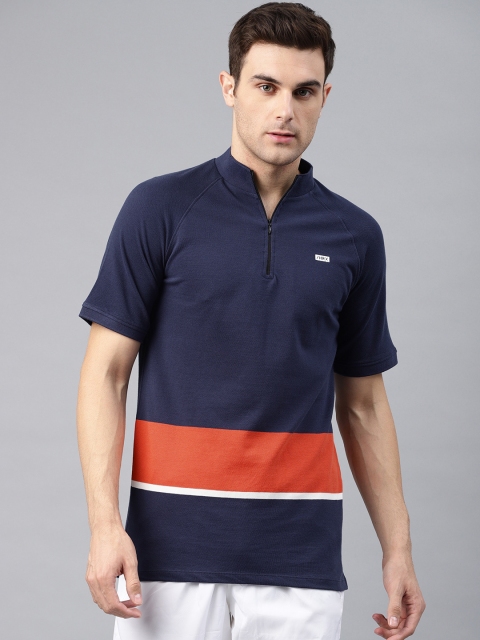 

HRX by Hrithik Roshan Men Navy Blue & Orange Striped Lifestyle T-shirt