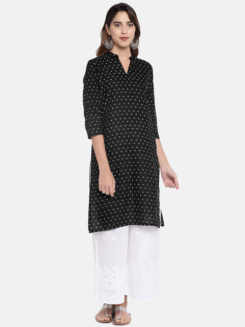 

Globus Women Black & White Printed Straight Kurta
