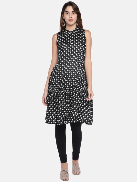 

Globus Women Black & Grey Printed A-Line Kurta