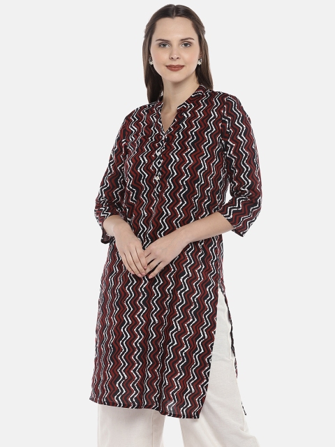 

Globus Women Maroon & Black Printed Straight Kurta