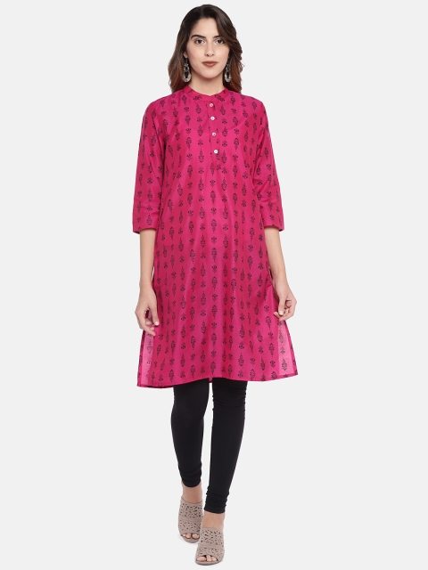 

Globus Women Pink & Black Printed Straight Kurta