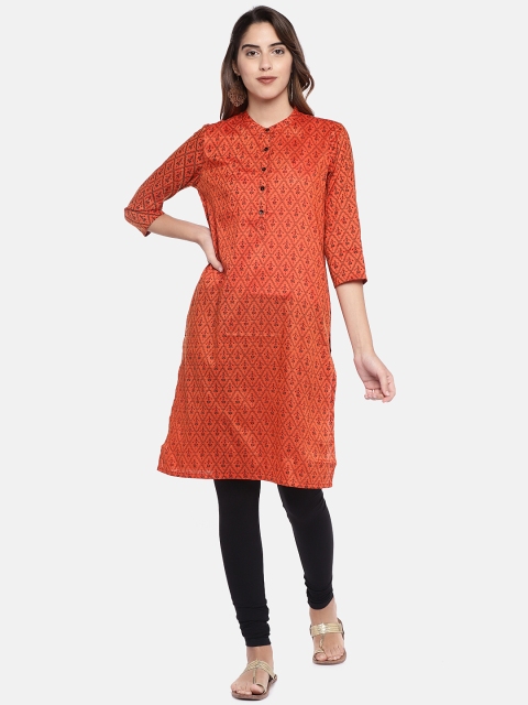 

Globus Women Orange & Black Printed Straight Kurta