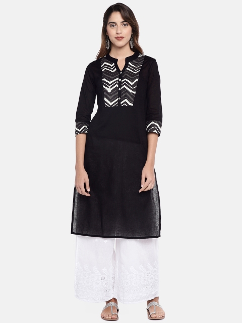 

Globus Women Black Printed Straight Kurta