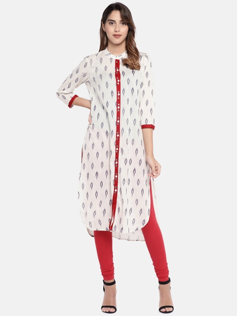 

Globus Women Beige & Navy Blue Printed Straight Kurta