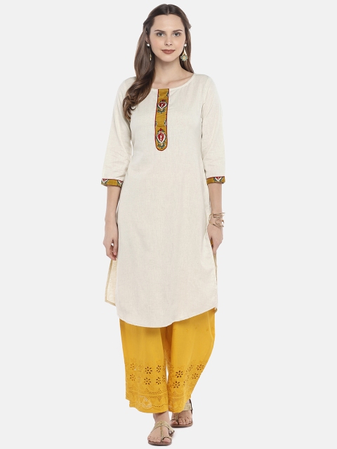 

Globus Women Beige Solid Straight Kurta