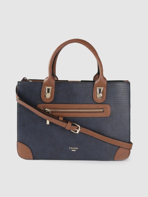 

Dune London Navy Blue Croc-Textured Handheld Bag with Detachable Sling Strap