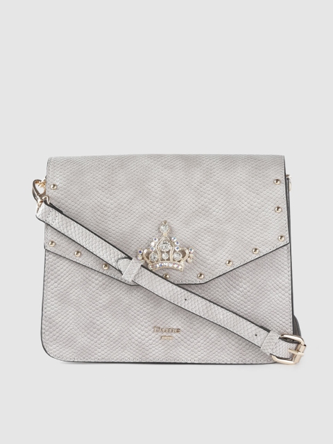 

Dune London Grey Snakeskin Textured Sling Bag with Embellished Detail