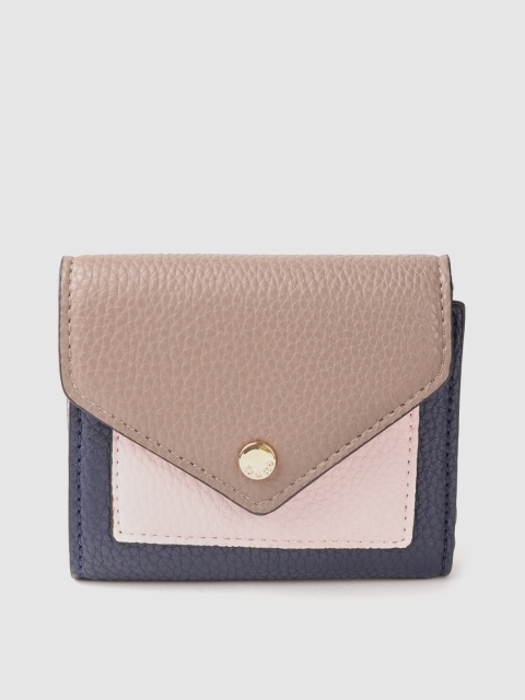 

Dune London Women Taupe & Navy Blue Colourblocked Three Fold Wallet