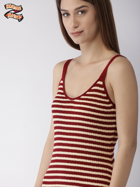 

Tommy Hilfiger TommyxZendaya Women Maroon & Cream-Coloured Striped Maxi Dress