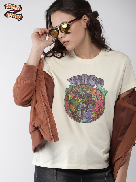 

Tommy Hilfiger TommyxZendaya Women Cream-Coloured Printed Round Neck T-shirt
