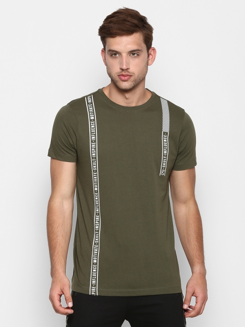 

SKULT by Shahid Kapoor Men Olive Green Solid Round Neck T-shirt