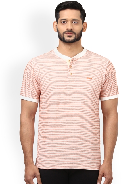 

ColorPlus Men Orange Striped Mandarin Collar T-shirt