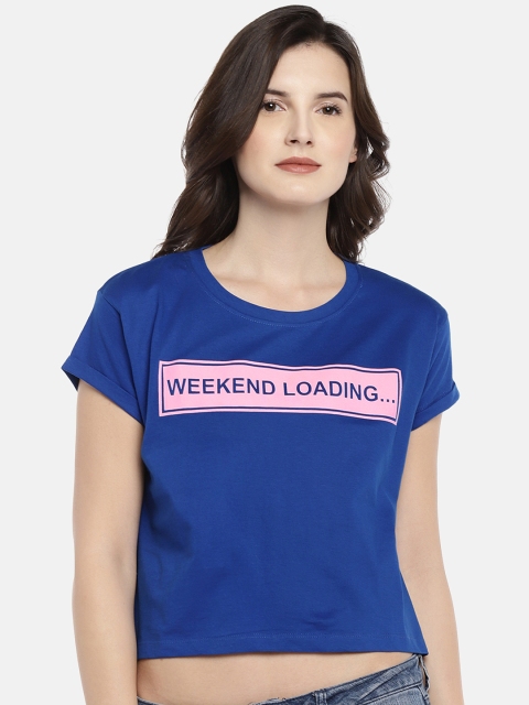 

Globus Women Blue Printed Round Neck T-shirt
