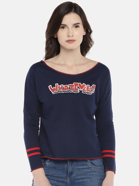 

Globus Women Navy Blue Checked Wrap Top