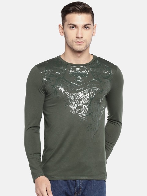 

Globus Men Olive Green Solid Round Neck T-shirt